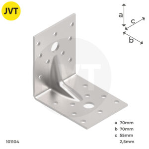 Kulmalevy 70x70x55x2,5 mm vahvistettu JVT Fasteners