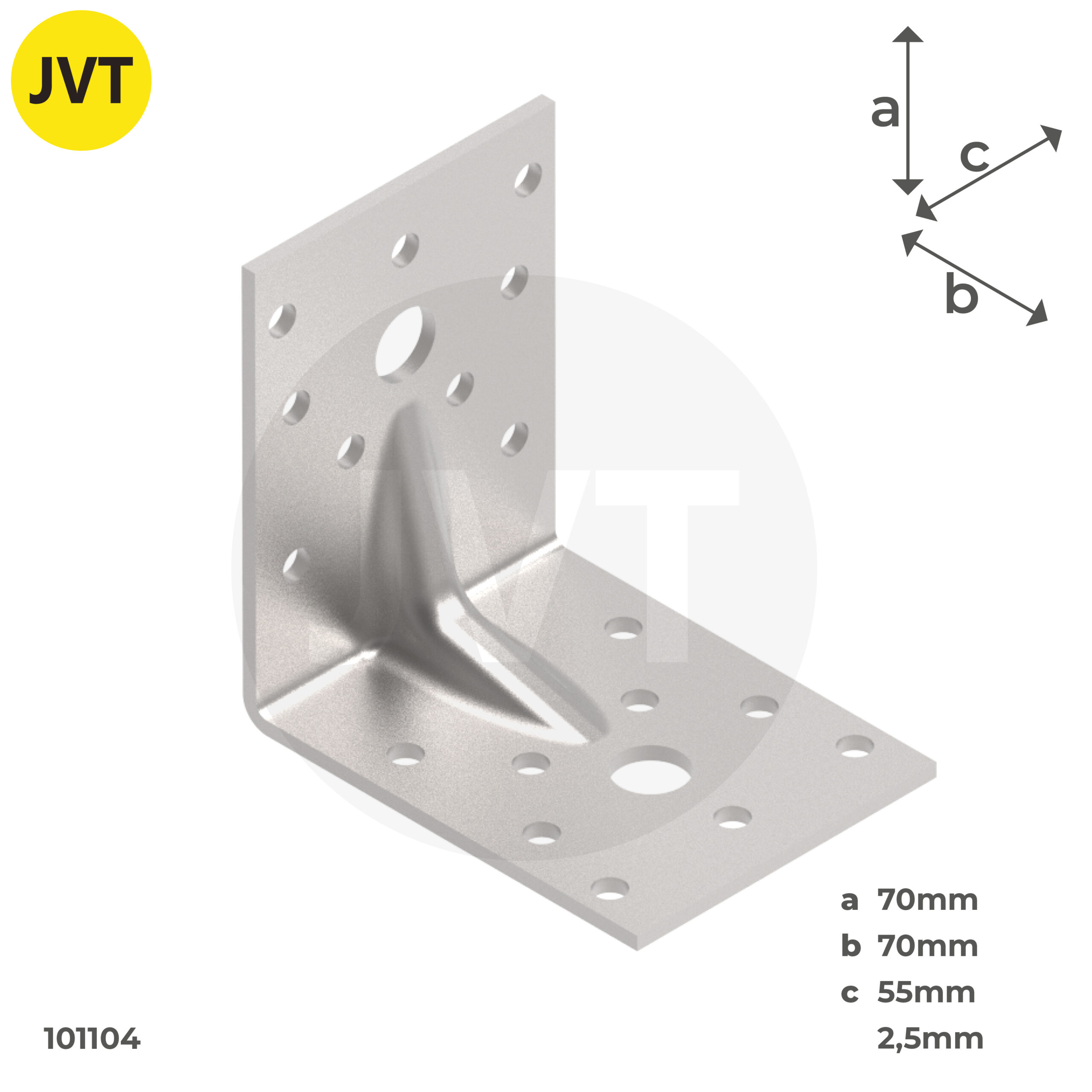 Kulmalevy 70x70x55x2,5 mm vahvistettu JVT Fasteners
